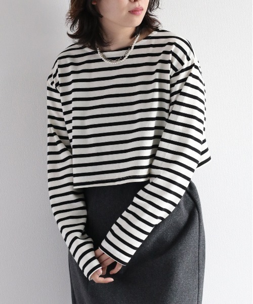 cepo(セポ)の「タンタケ ショートボーダーロンTee(Tシャツ/カットソー・レディース・ダークブラウン/ブラウン/オフホワイト・M)」の2枚目の写真