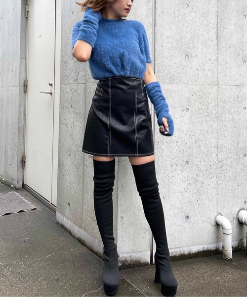 SPIRALGIRL(スパイラルガール)の「アームウォーマー付きパフスリーブシャギーニット(ニット/セーター・レディース・ベージュ/グレー/ブルー・FREE)」の4枚目の写真