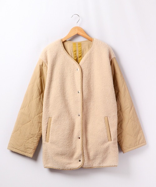 A.N.L（エーエヌエル　レーベル）の「A.N.L ボア切替リバーシブルジャケット（ノーカラージャケット・レディース・ベージュ/グレイッシュベージュ・38）」の3枚目の写真