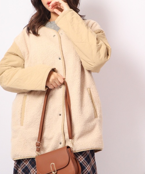 A.N.L（エーエヌエル　レーベル）の「A.N.L ボア切替リバーシブルジャケット（ノーカラージャケット・レディース・ベージュ/グレイッシュベージュ・38）」の8枚目の写真