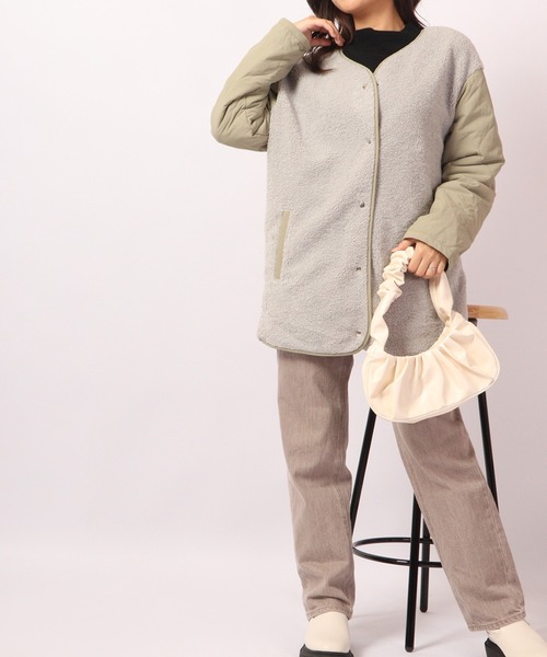 A.N.L（エーエヌエル　レーベル）の「A.N.L ボア切替リバーシブルジャケット（ノーカラージャケット・レディース・ベージュ/グレイッシュベージュ・38）」の15枚目の写真