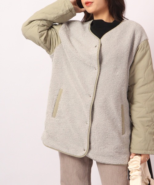 A.N.L（エーエヌエル　レーベル）の「A.N.L ボア切替リバーシブルジャケット（ノーカラージャケット・レディース・ベージュ/グレイッシュベージュ・38）」の12枚目の写真