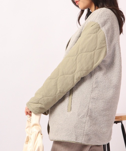 A.N.L（エーエヌエル　レーベル）の「A.N.L ボア切替リバーシブルジャケット（ノーカラージャケット・レディース・ベージュ/グレイッシュベージュ・38）」の13枚目の写真