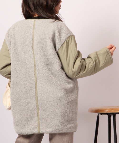 A.N.L（エーエヌエル　レーベル）の「A.N.L ボア切替リバーシブルジャケット（ノーカラージャケット・レディース・ベージュ/グレイッシュベージュ・38）」の14枚目の写真