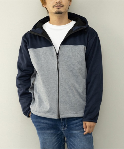 STYLEBLOCK(スタイルブロック)の「PERFECTWINDPROOFフリースボンディング切替止水ZIPパーカー(パーカー・メンズ・ネイビー/ブラック系その他/ブラック/ブラック系その他2・L/M)」の1枚目の写真