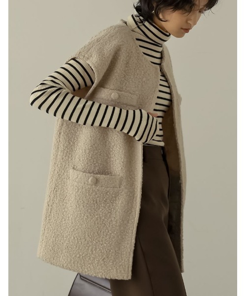 [低身長サイズ有]ループツイードブークレボアベスト