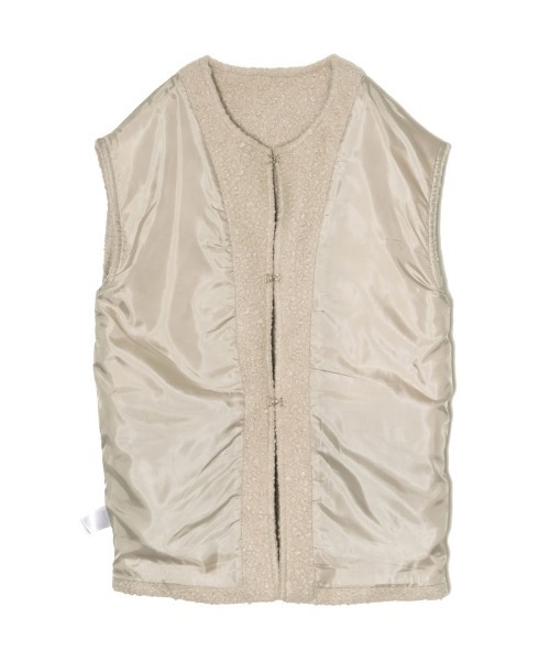 Re:EDIT（リエディ）の「[低身長サイズ有]ループツイードブークレノーカラーボアベスト（ノーカラージャケット・レディース・ベージュ/アイボリー/ブラック・SHORT/MEDIUM/LARGE）」の4枚目の写真