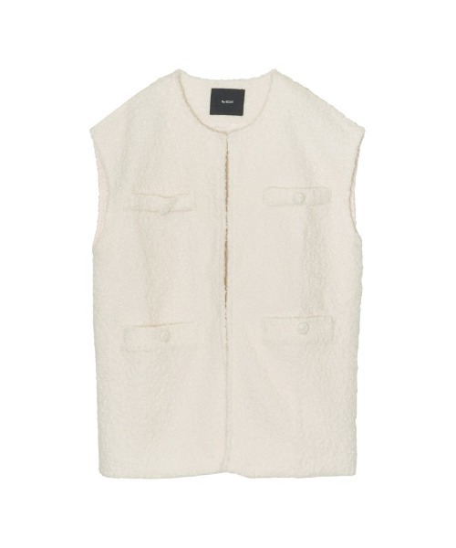 Re:EDIT（リエディ）の「[低身長サイズ有]ループツイードブークレノーカラーボアベスト（ノーカラージャケット・レディース・ベージュ/アイボリー/ブラック・SHORT/MEDIUM/LARGE）」の8枚目の写真