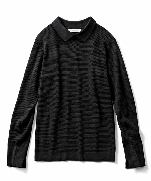 IEDIT(イディット)の「IEDIT 着こなしに華を添える コットン混素材のハニカム柄衿付きニットトップス(ニット/セーター・レディース・ブラック/ホワイト系その他・X-LARGE/XX-LARGE/LARGE)」の2枚目の写真