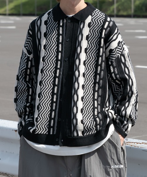 セール】ユーズドライク3dニットシャツカーディガン（ニット