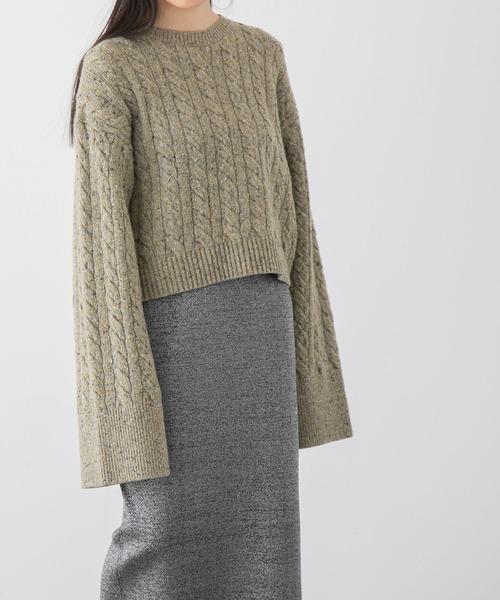yuw（ユウ）の「ネップケーブルクロップド　172551（ニット/セーター・レディース・チャコールグレー/ブラウン/イエロー・FREE）」の5枚目の写真