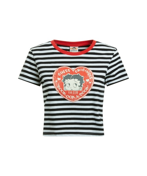 Guess（ゲス）の「GUESS Originals x Betty Boop Striped Cropped Baby Tee（Tシャツ/カットソー・レディース・ブラック・X-SMALL/SMALL/MEDIUM）」の3枚目の写真