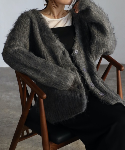 ap retro（アプレトロ）の「シャギーニットオーバーカーディガン（カーディガン/ボレロ・レディース・ブルー/杢グレー/ライトベージュ/イエロー・FREE）」の13枚目の写真