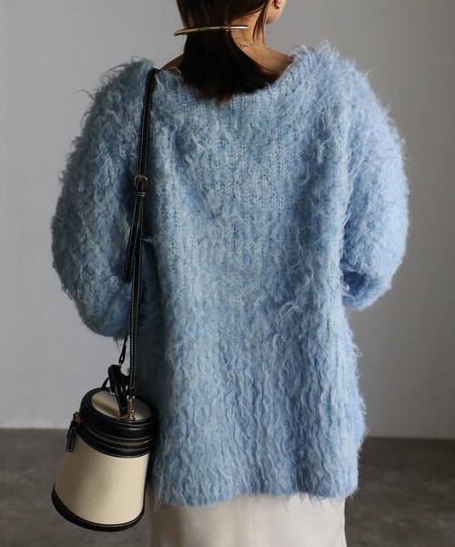 ap retro（アプレトロ）の「シャギーニットオーバーカーディガン（カーディガン/ボレロ・レディース・ブルー/杢グレー/ライトベージュ/イエロー・FREE）」の9枚目の写真