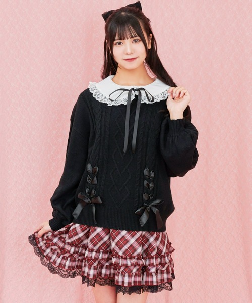 Secret Honey（シークレットハニー）の「襟付ケーブルニットプルオーバー（ニット/セーター・レディース・ブラック/オフホワイト/ワインレッド/ピンク・FREE）」の9枚目の写真