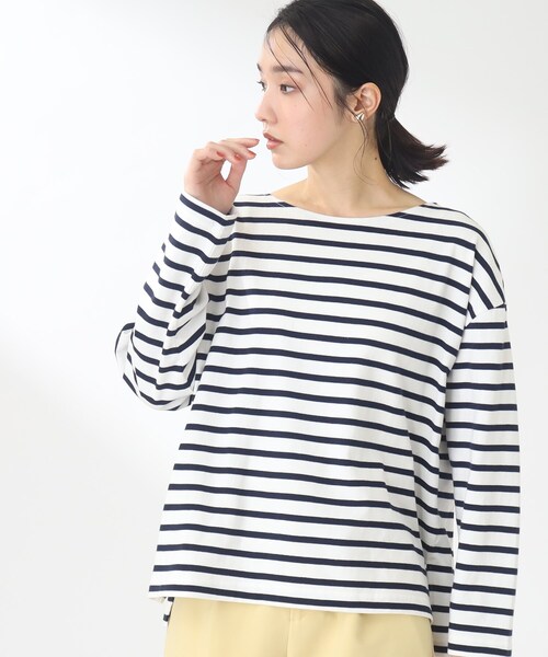 THE SHOP TK （ザ ショップ ティーケー ）の「◆【首回りスッキリキレイ/洗える】ボーダープルオーバー（Tシャツ/カットソー・レディース・レンガ/ネイビー系2/ブラウン系その他4・11/12）」の3枚目の写真