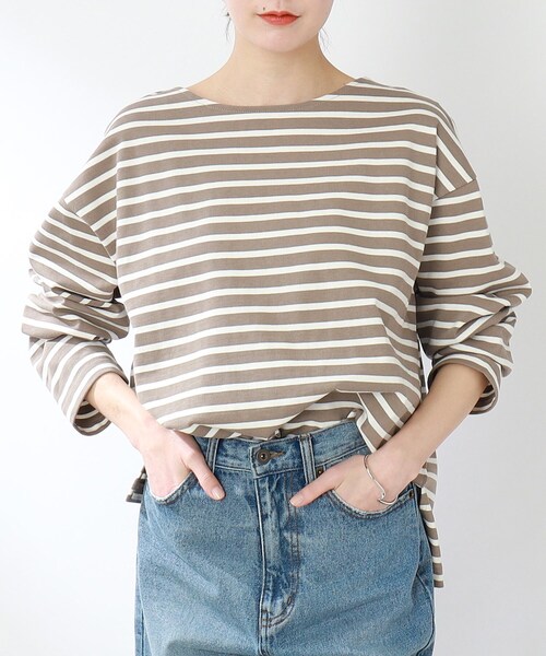 THE SHOP TK （ザ ショップ ティーケー ）の「◆【首回りスッキリキレイ/洗える】ボーダープルオーバー（Tシャツ/カットソー・レディース・レンガ/ネイビー系2/ブラウン系その他4・11/12）」の2枚目の写真
