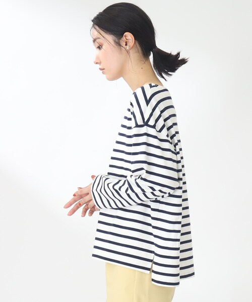 THE SHOP TK （ザ ショップ ティーケー ）の「◆【首回りスッキリキレイ/洗える】ボーダープルオーバー（Tシャツ/カットソー・レディース・レンガ/ネイビー系2/ブラウン系その他4・11/12）」の7枚目の写真