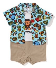 A BATHING APE（アベイシングエイプ）の「BABY MILO MIXED FRUIT SHIRT LAYERED ROMPERS KB（ロンパース・キッズ）」