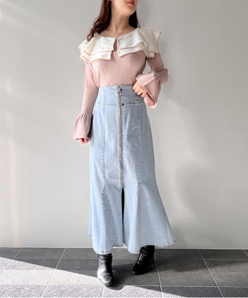 NOMAE(ノーマエ)の「FRONTジップデニムマーメイドスカート(スカート・レディース・ダークブルー/ブルー/ライトブルー・FREE)」の1枚目の写真