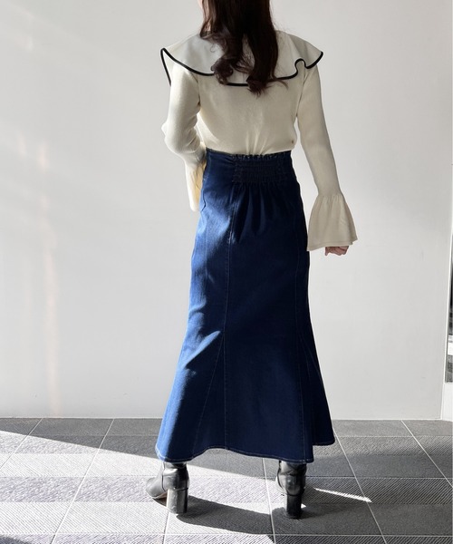 NOMAE(ノーマエ)の「FRONTジップデニムマーメイドスカート(スカート・レディース・ダークブルー/ブルー/ライトブルー・FREE)」の12枚目の写真