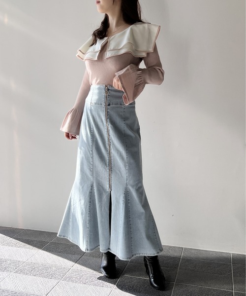 NOMAE(ノーマエ)の「FRONTジップデニムマーメイドスカート(スカート・レディース・ダークブルー/ブルー/ライトブルー・FREE)」の18枚目の写真