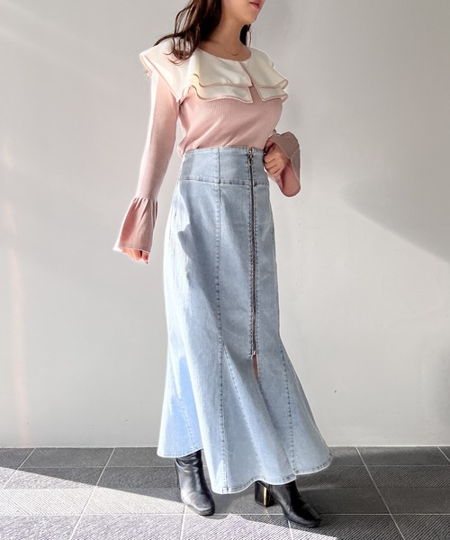 NOMAE(ノーマエ)の「FRONTジップデニムマーメイドスカート(スカート・レディース・ダークブルー/ブルー/ライトブルー・FREE)」の10枚目の写真