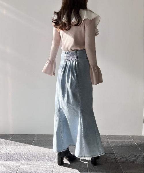 NOMAE(ノーマエ)の「FRONTジップデニムマーメイドスカート(スカート・レディース・ダークブルー/ブルー/ライトブルー・FREE)」の9枚目の写真