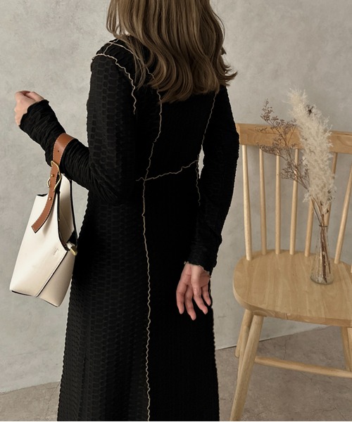 apres jour clair(アプレジュールクレア)の「【apres jour clair】カットジャガードメローワンピース【ZOZOTOWN限定アイテム】(ワンピース・レディース・ダークブラウン/アイボリー/ブラック・X-LARGE/フリー)」の11枚目の写真
