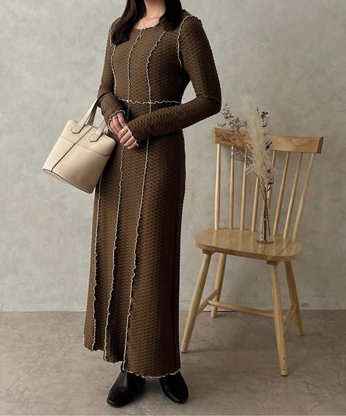 apres jour clair(アプレジュールクレア)の「【apres jour clair】カットジャガードメローワンピース【ZOZOTOWN限定アイテム】(ワンピース・レディース・ダークブラウン/アイボリー/ブラック・X-LARGE/フリー)」の16枚目の写真
