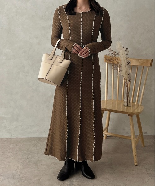 apres jour clair(アプレジュールクレア)の「【apres jour clair】カットジャガードメローワンピース【ZOZOTOWN限定アイテム】(ワンピース・レディース・ダークブラウン/アイボリー/ブラック・X-LARGE/フリー)」の7枚目の写真