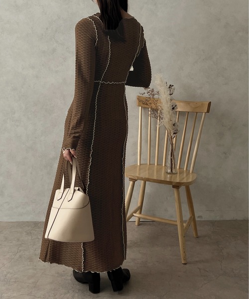 apres jour clair(アプレジュールクレア)の「【apres jour clair】カットジャガードメローワンピース【ZOZOTOWN限定アイテム】(ワンピース・レディース・ダークブラウン/アイボリー/ブラック・X-LARGE/フリー)」の8枚目の写真