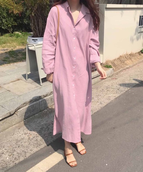 meJane(ミージェーン)の「リゾートライクオーバーシルエットシャツワンピース(シャツワンピース・レディース・ネイビー/ピンク・FREE)」の2枚目の写真