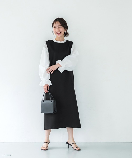 coca（coca）（コカ）の「ダンボールワンピース（ワンピース・レディース・ベージュ/ブラック・M/L）」の6枚目の写真