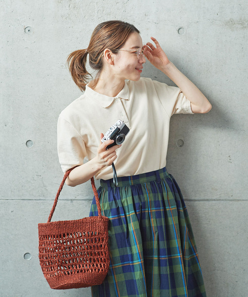 PAR ICI（パーリッシィ）の「サイザル透かし編み ワンショルダーカゴバッグ（かごバッグ・レディース・オフホワイト/ブラウン/サックスブルー・FREE）」の2枚目の写真