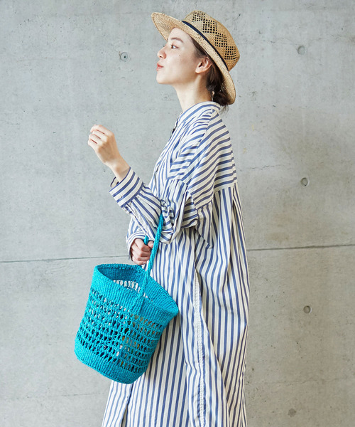 PAR ICI（パーリッシィ）の「サイザル透かし編み ワンショルダーカゴバッグ（かごバッグ・レディース・オフホワイト/ブラウン/サックスブルー・FREE）」の5枚目の写真