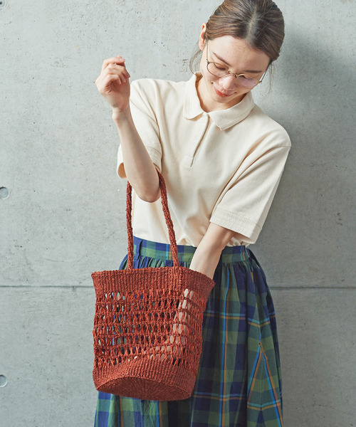 PAR ICI（パーリッシィ）の「サイザル透かし編み ワンショルダーカゴバッグ（かごバッグ・レディース・オフホワイト/ブラウン/サックスブルー・FREE）」の13枚目の写真