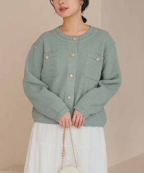 Isn't She?(イズントシー)の「金ボタンカラーカーディガン(カーディガン/ボレロ・レディース・ミント/アイボリー/ピンク/ブラック・FREE)」の4枚目の写真