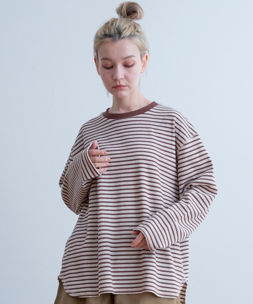 Universal Style Wear(ユニバーサルスタイルウェア)の「Universal Style Wear ニット ワッフル ロング スリーブ Tee(Tシャツ/カットソー・メンズ・ベージュ系その他/グリーン系その他/ブラック×ホワイト/ネイビー×ホワイト・MEDIUM/LARGE/X-LARGE)」の1枚目の写真