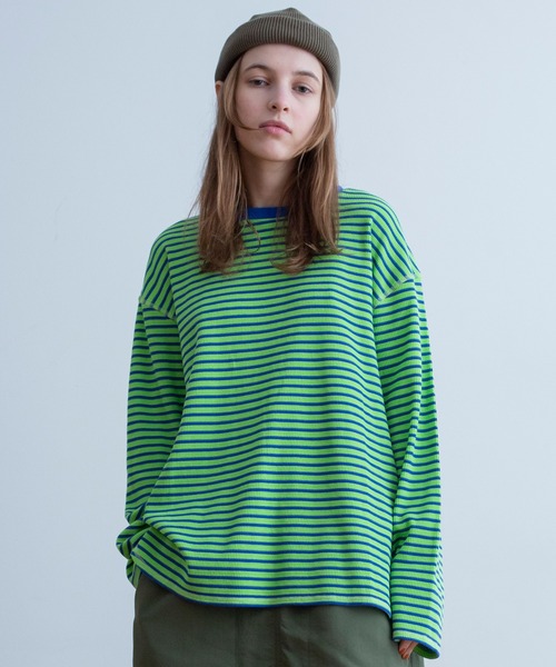 Universal Style Wear(ユニバーサルスタイルウェア)の「Universal Style Wear ニット ワッフル ロング スリーブ Tee(Tシャツ/カットソー・メンズ・ベージュ系その他/グリーン系その他/ブラック×ホワイト/ネイビー×ホワイト・MEDIUM/LARGE/X-LARGE)」の3枚目の写真