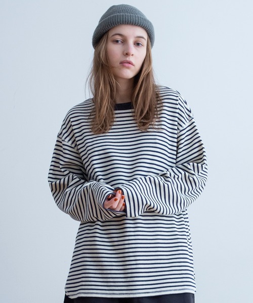 Universal Style Wear(ユニバーサルスタイルウェア)の「Universal Style Wear ニット ワッフル ロング スリーブ Tee(Tシャツ/カットソー・メンズ・ベージュ系その他/グリーン系その他/ブラック×ホワイト/ネイビー×ホワイト・MEDIUM/LARGE/X-LARGE)」の4枚目の写真