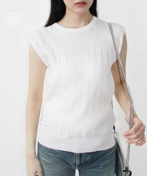 H.TOKYO(エイチトウキョウ)の「ランダムリブフレンチスリーブニット(Tシャツ/カットソー・レディース・ベージュ/レッド/ホワイト/ブラック/ブルー・FREE)」の12枚目の写真
