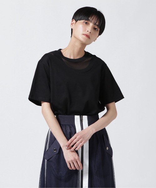 MARECHAL TERRE(マルシャルテル)の「MARECHAL TERRE(マルシャルテル) チュール切替えトップス/ZMT232CT117(Tシャツ/カットソー・レディース・ホワイト/ブラック・2)」の1枚目の写真