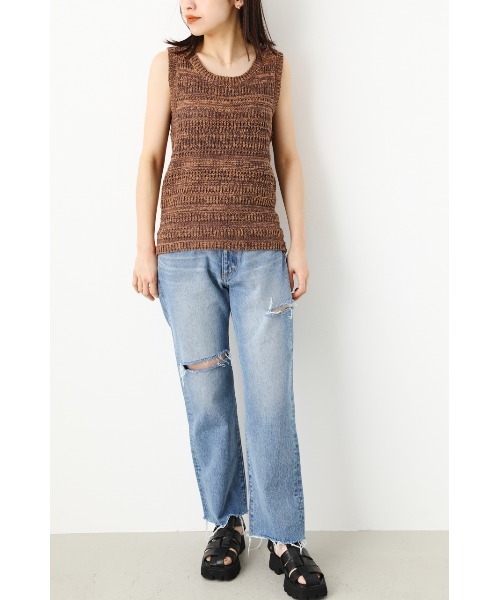 RODEO CROWNS WIDE BOWL（ロデオクラウンズワイドボウル）の「柄編みニットタンクトップ（タンクトップ・レディース・アイボリー/ブラウン/イエロー系その他・FREE）」の4枚目の写真