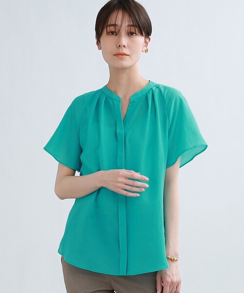 【洗える/SETUP可能/接触冷感】スパンローンラグランタックブラウス