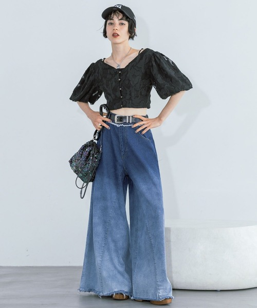 PAGEBOY（ページボーイ）の「ハカマデニム（デニムパンツ・レディース・ブルー/ブラック・25inch/26inch）」の16枚目の写真