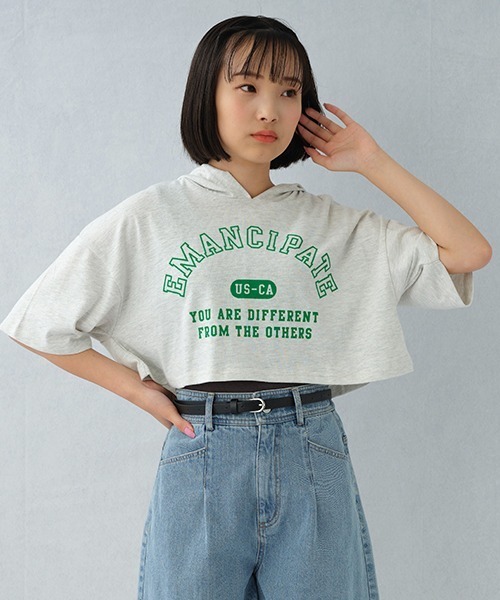 LOVETOXIC(ラブトキシック)の「アーチロゴ短丈PKインナーSET(Tシャツ/カットソー・キッズ・グリーン/オフホワイト/ブラック・S/M/SS/L)」の2枚目の写真