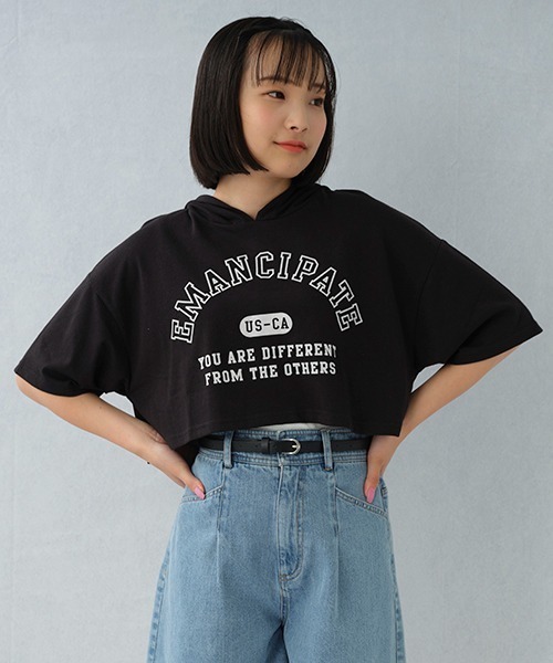 LOVETOXIC(ラブトキシック)の「アーチロゴ短丈PKインナーSET(Tシャツ/カットソー・キッズ・グリーン/オフホワイト/ブラック・S/M/SS/L)」の3枚目の写真