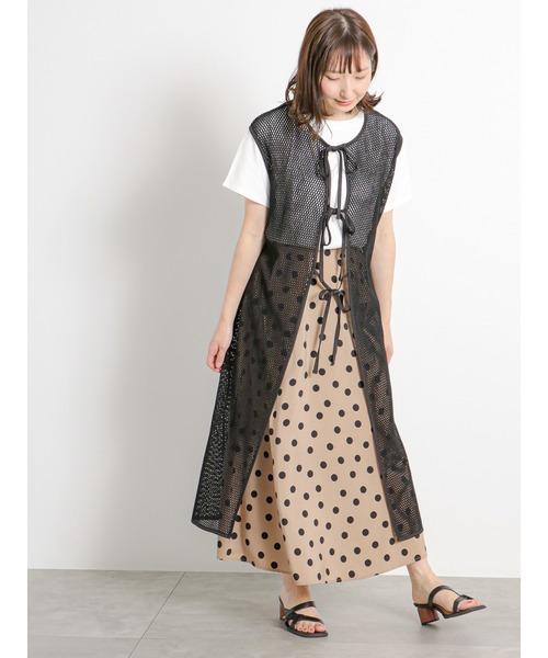 Te chichi TERRASSE（テチチテラス）の「メッシュロングジレ（ニット/セーター・レディース・ブラック/キナリ・F）」の22枚目の写真