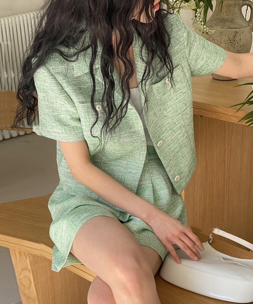 セール】レディース 半袖ツイードジャケット+ショートパンツ